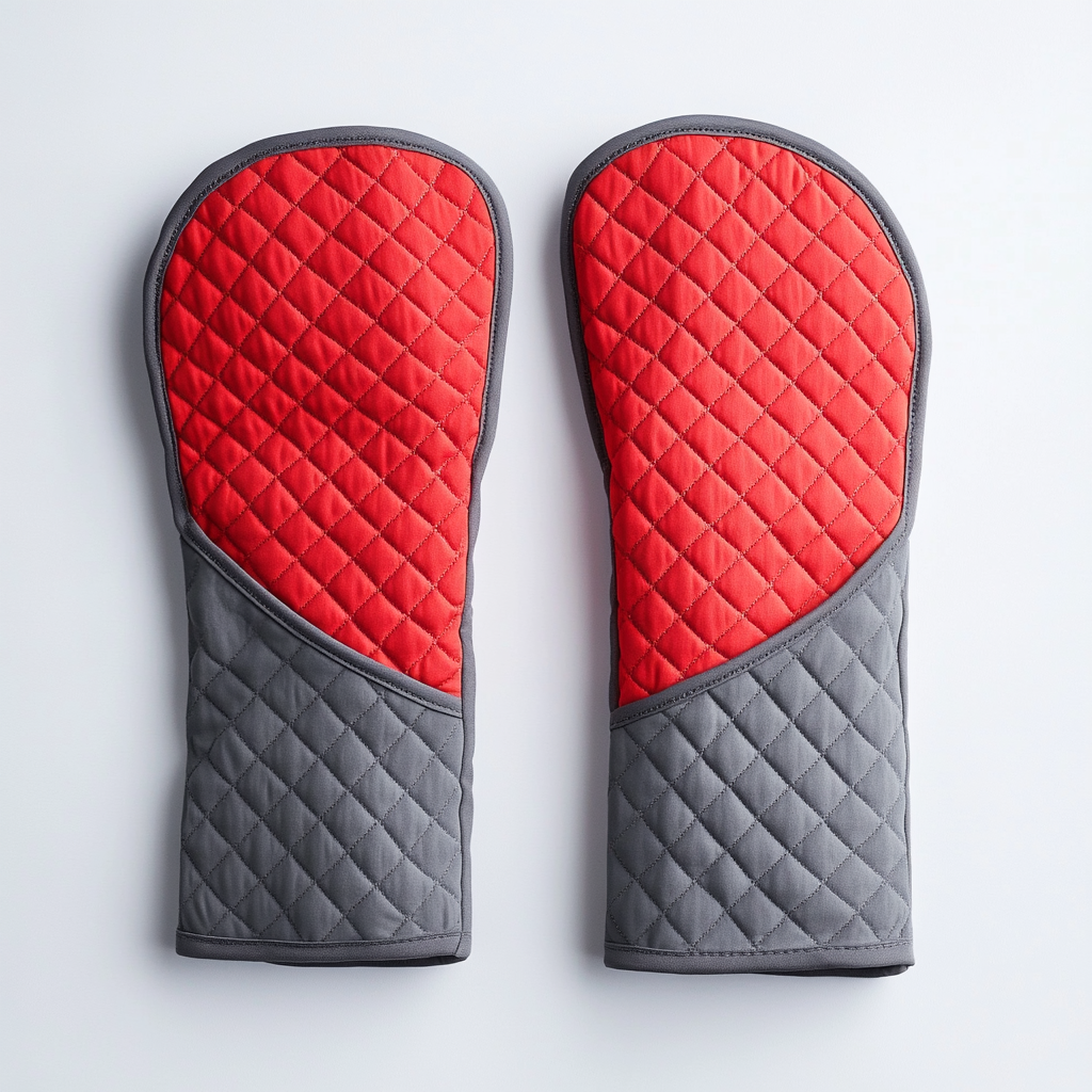 Quvon Silicone Oven Mitts - 500°F Heat Resistant & Waterproof - Extra Long 15-Inch Forearm Protection - Non-Slip Grip Quilted Cotton Lining - Red/Grey