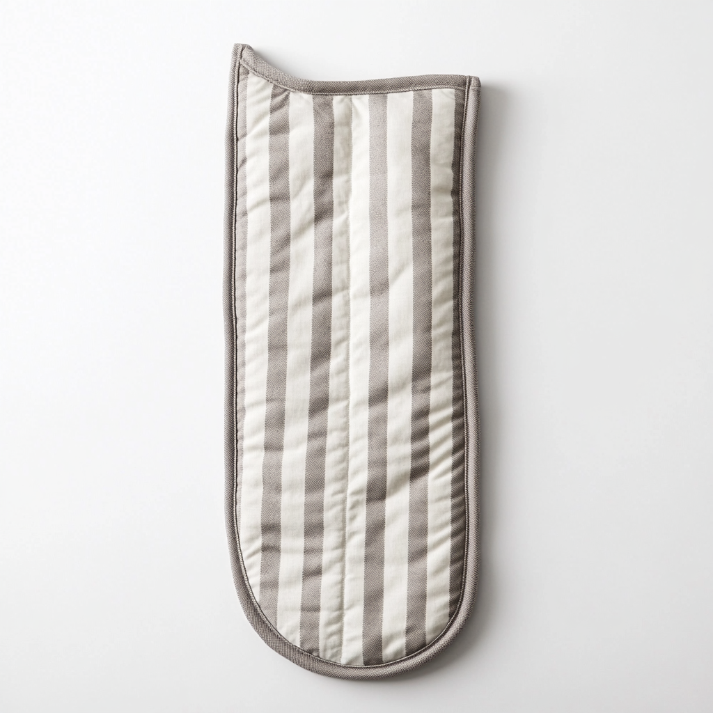 Quvon Double Oven Mitt - Extra Long Heavy-Duty Cotton Glove for Large Trays & Baking Sheets - Thick Heat Resistant Padding - Farmhouse Striped Design - Grey