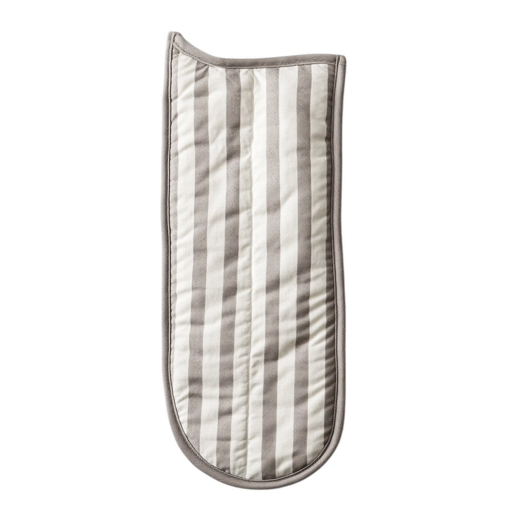 Quvon Double Oven Mitt - Extra Long Heavy-Duty Cotton Glove for Large Trays & Baking Sheets - Thick Heat Resistant Padding - Farmhouse Striped Design - Grey