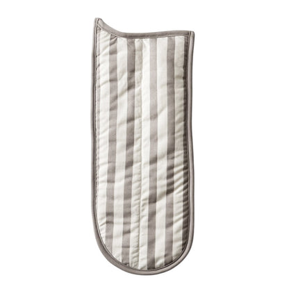 Quvon Double Oven Mitt - Extra Long Heavy-Duty Cotton Glove for Large Trays & Baking Sheets - Thick Heat Resistant Padding - Farmhouse Striped Design - Grey