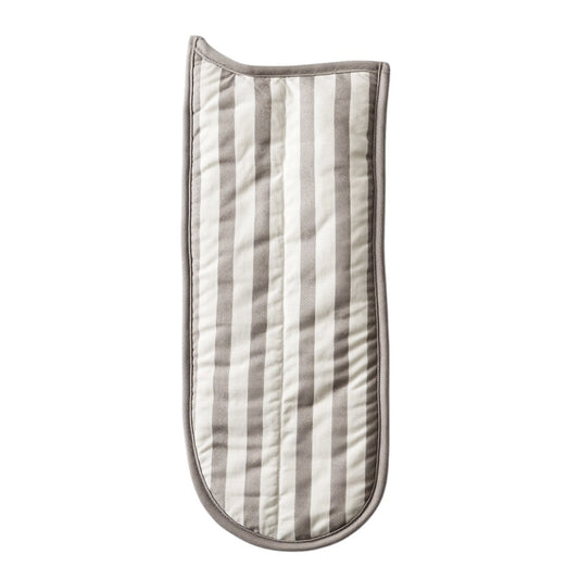 Quvon Double Oven Mitt - Extra Long Heavy-Duty Cotton Glove for Large Trays & Baking Sheets - Thick Heat Resistant Padding - Farmhouse Striped Design - Grey